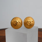 Vintage Chanel Textured Button Earclips Earrings 95A - Leluxe Vintage Sdn. Bhd.