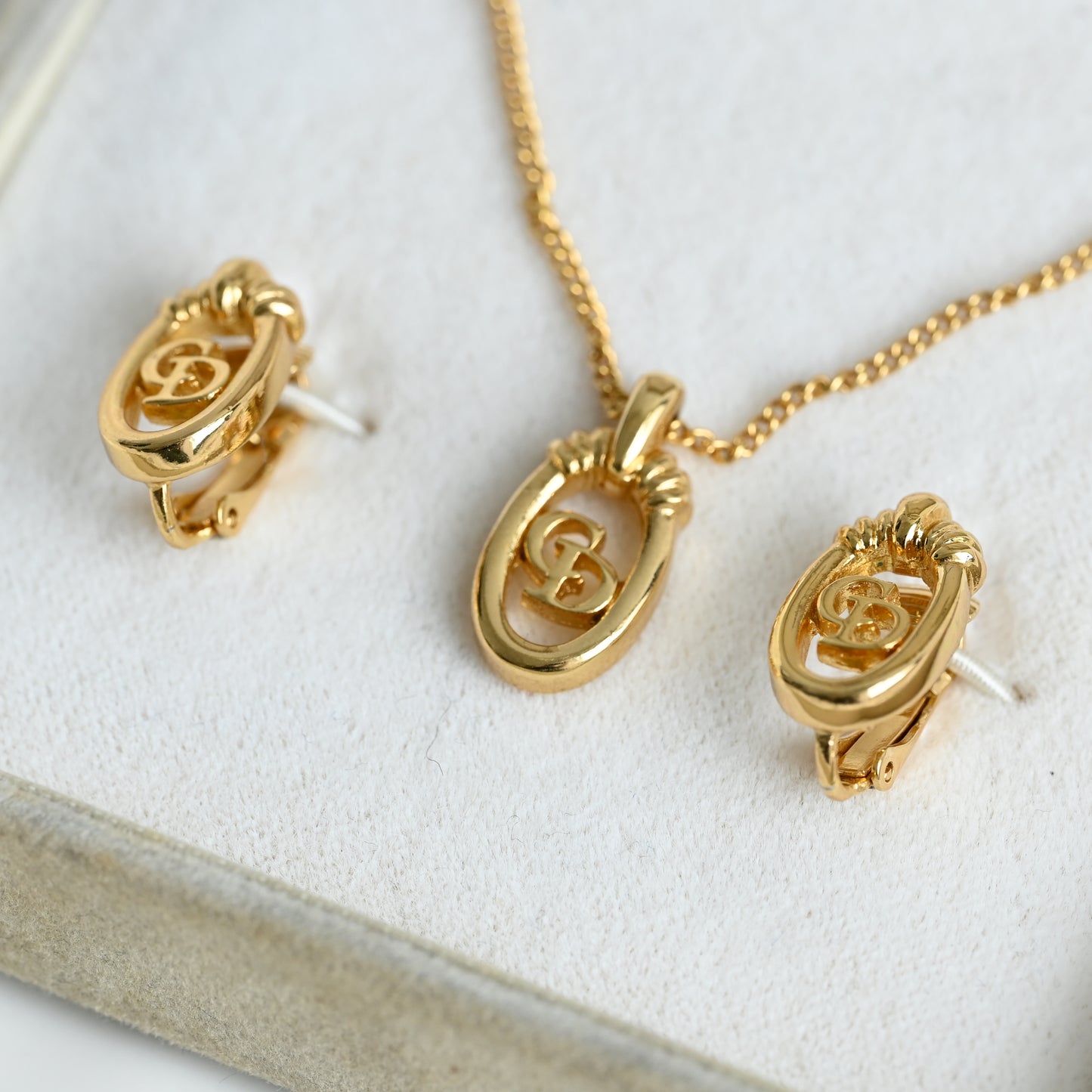 Christian Dior Vintage Oval Necklace Earclips Set
