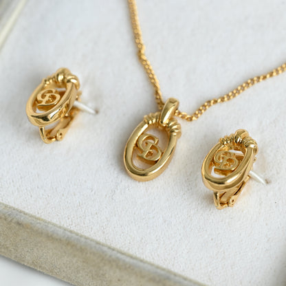 Christian Dior Vintage Oval Necklace Earclips Set