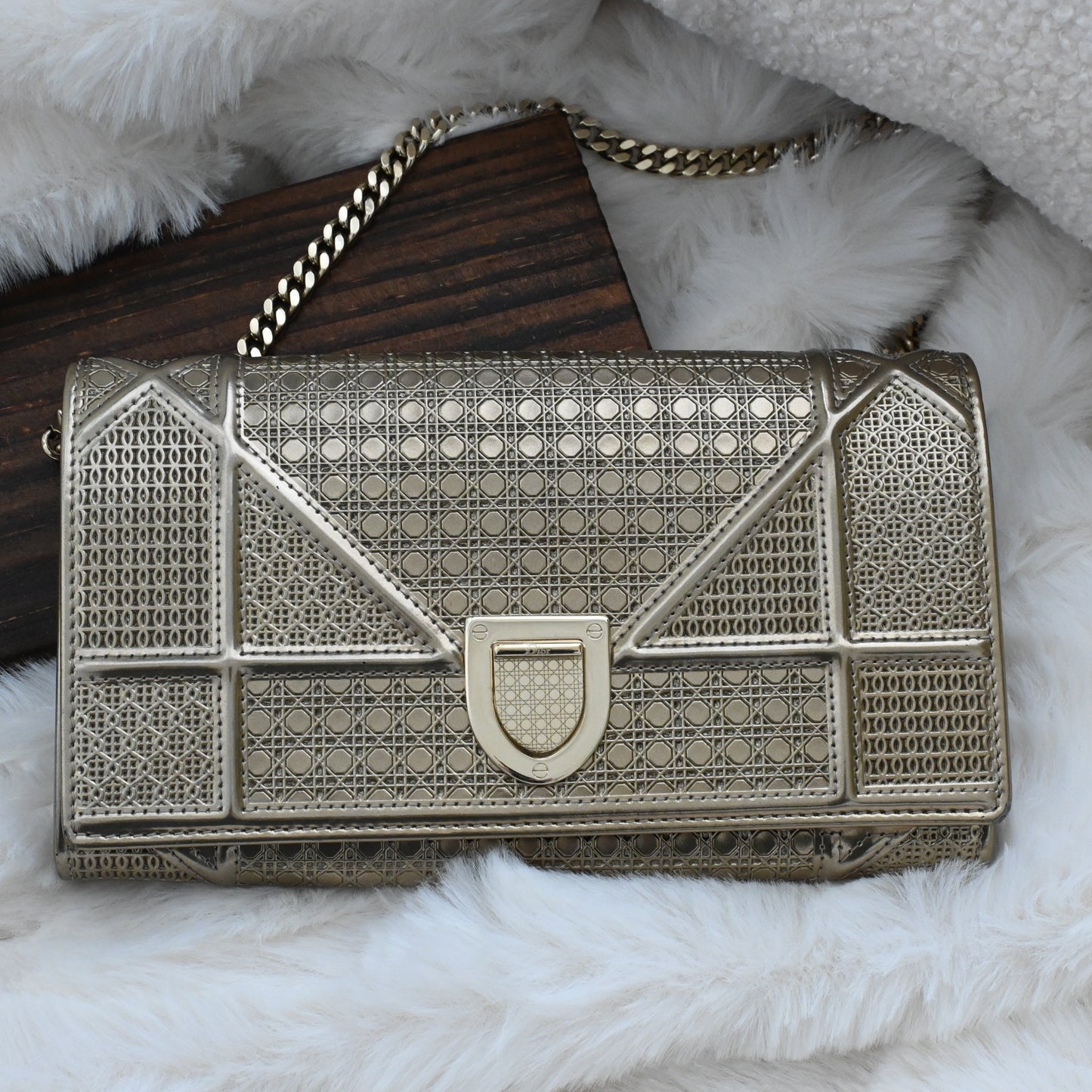 Christian Dior Diorama Metallic Patent Wallet On Chain