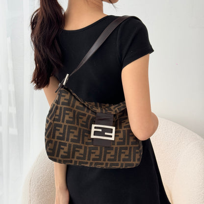 Fendi Zucca Monogram Canvas & Leather Shoulder Bag Brown