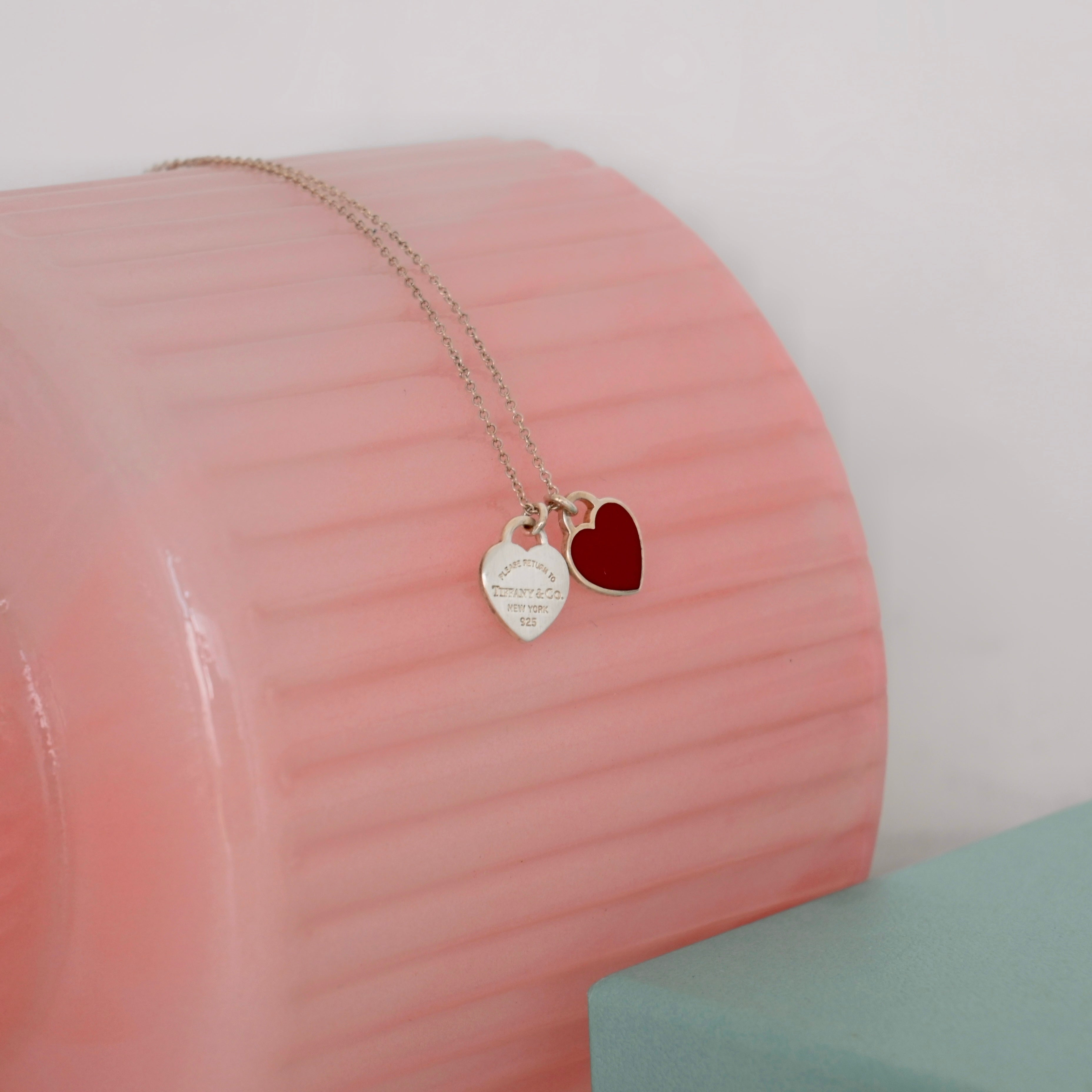 Tiffany Return To Tiffany Double Heart Tag Necklace Red – Leluxe
