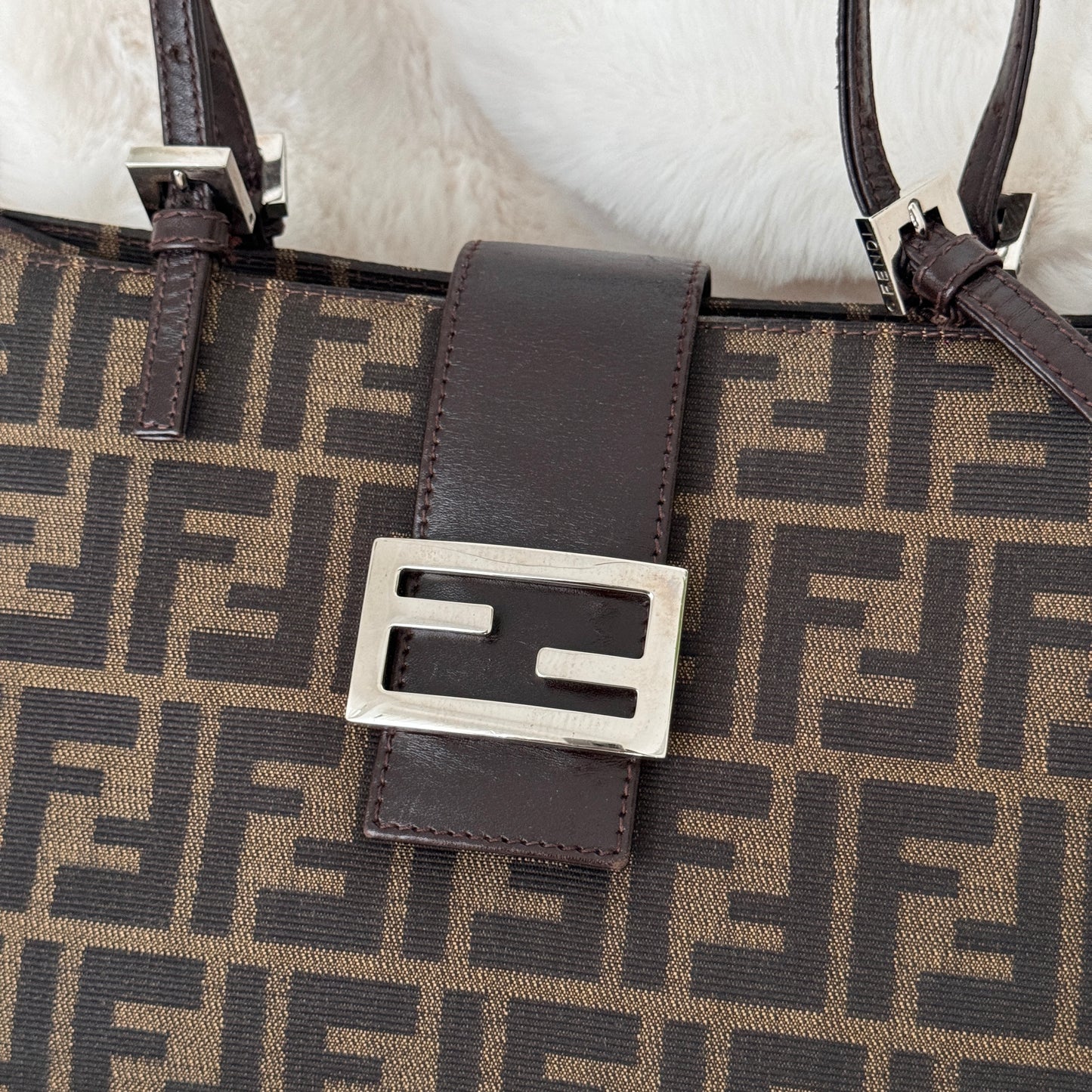 Fendi Zucca Monogram Double Strap Shoulder Bag