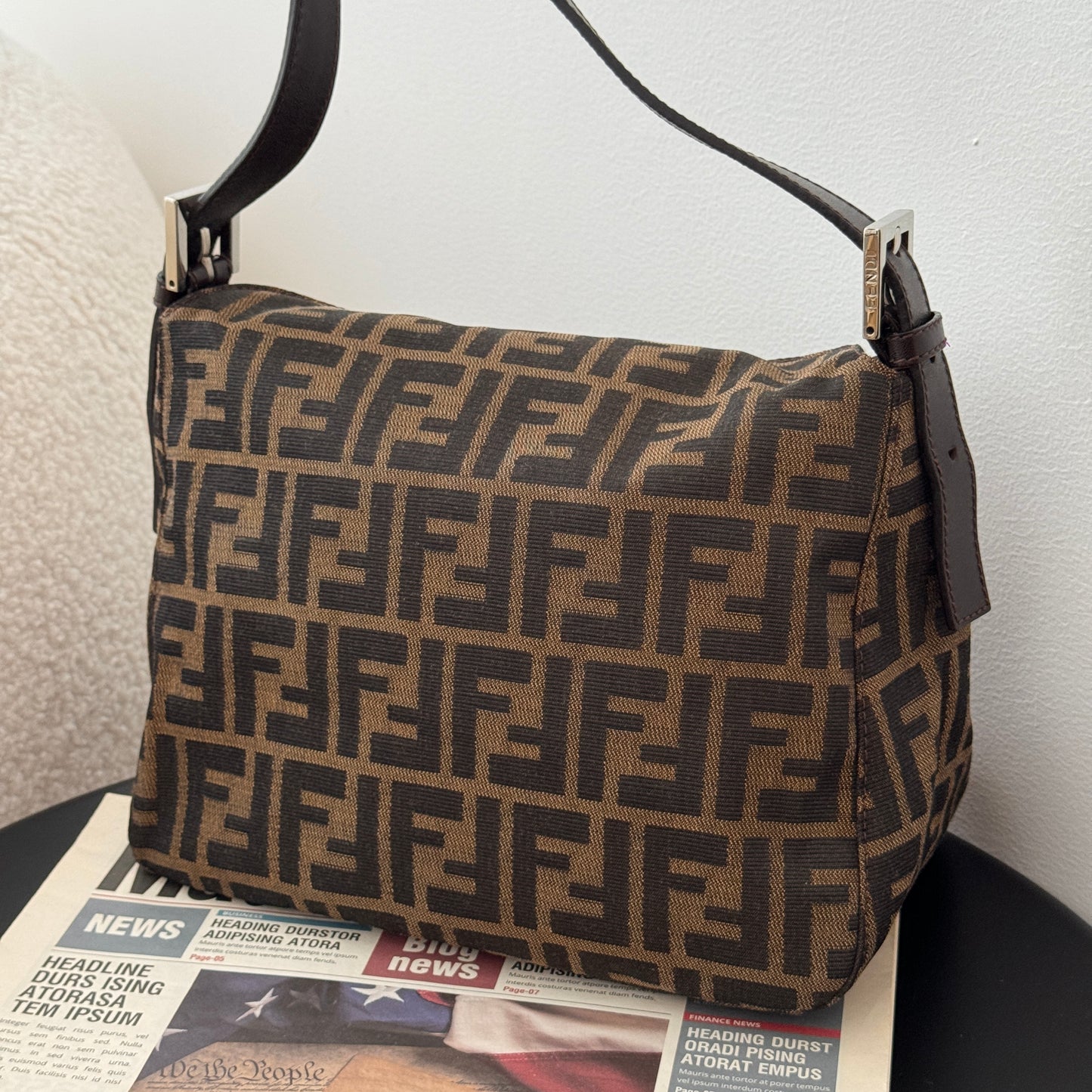 Fendi Zucca Monogram Canvas & Leather Shoulder Bag Brown