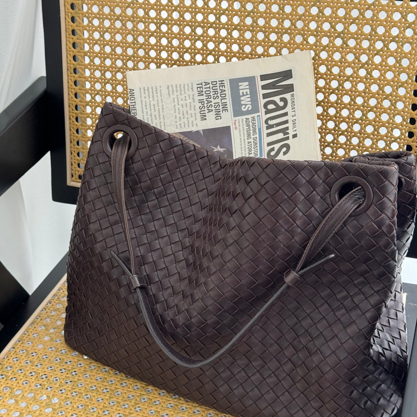 Bottega Veneta Intrecciato Shoulder Bag Dark Brown