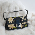 Fendi Denim Floral Embroidered Baguette - Leluxe Vintage Sdn. Bhd.