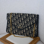 Dior Trotter Navy Monogram Chain Shoulder Envelope Bag