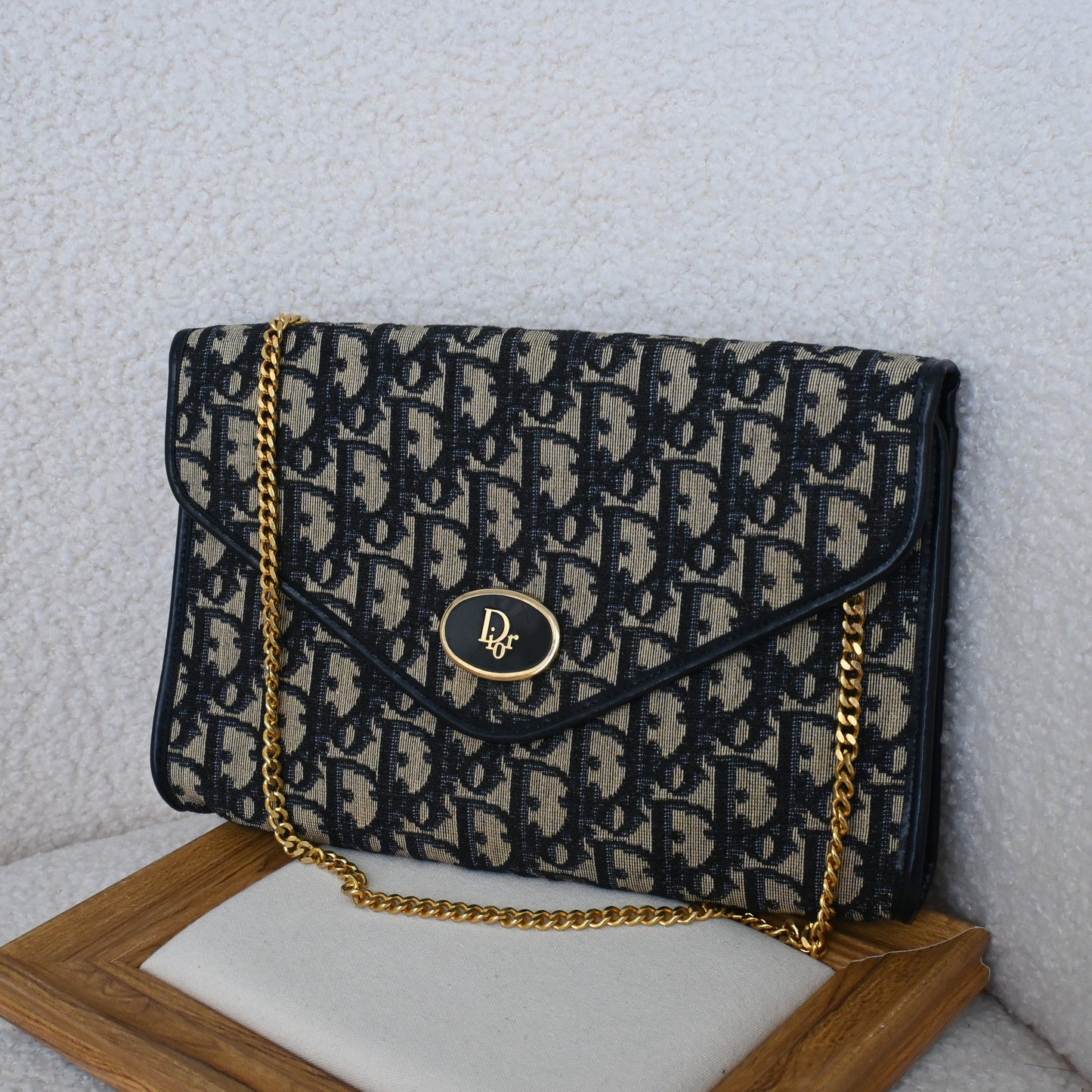 Dior Trotter Navy Monogram Chain Shoulder Envelope Bag