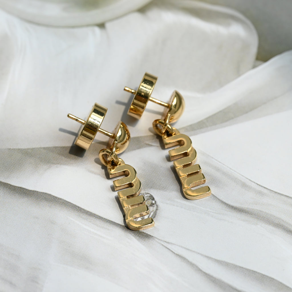 Miu Miu Logo Drop Stud Earrings - Leluxe Vintage Sdn. Bhd.