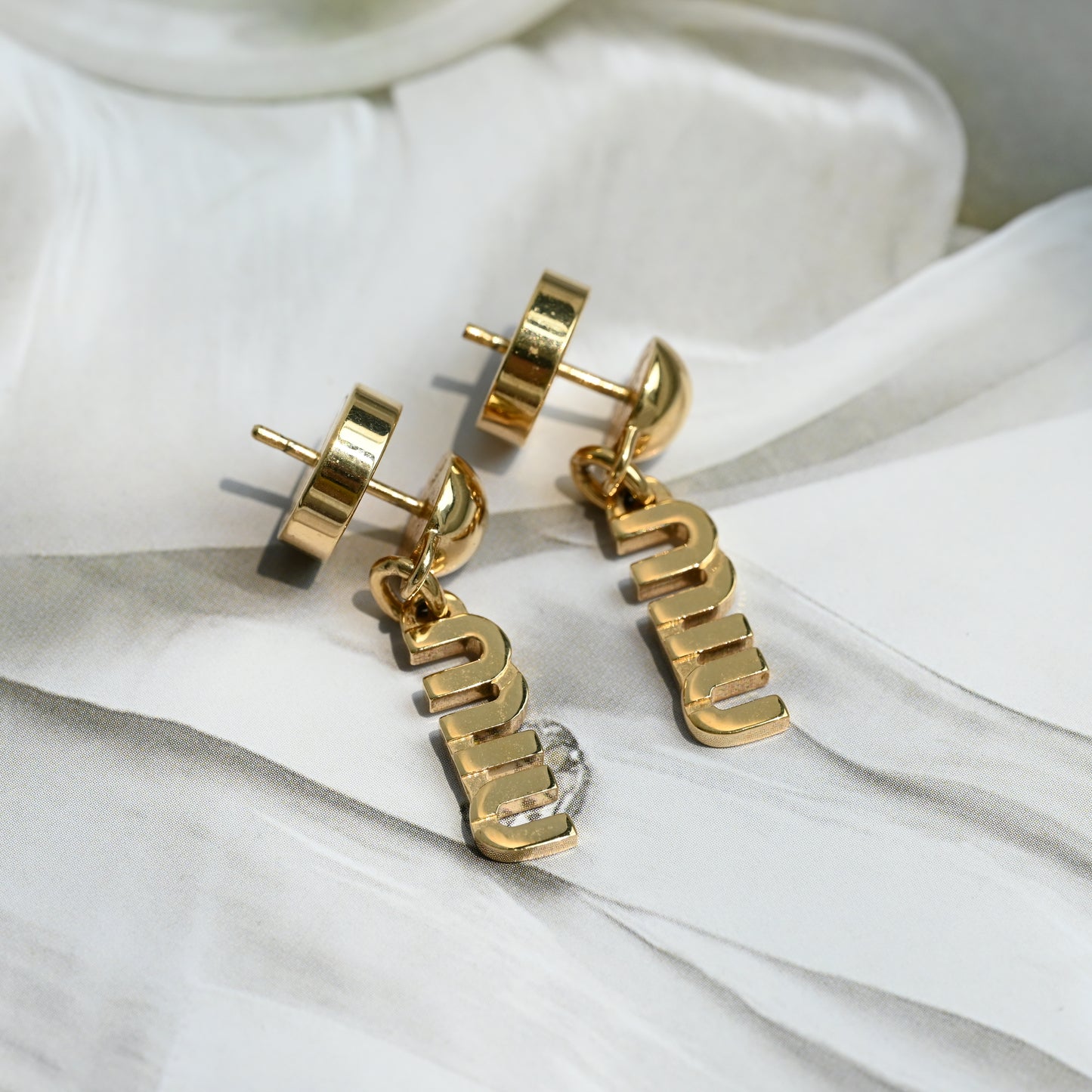 Miu Miu Logo Drop Stud Earrings