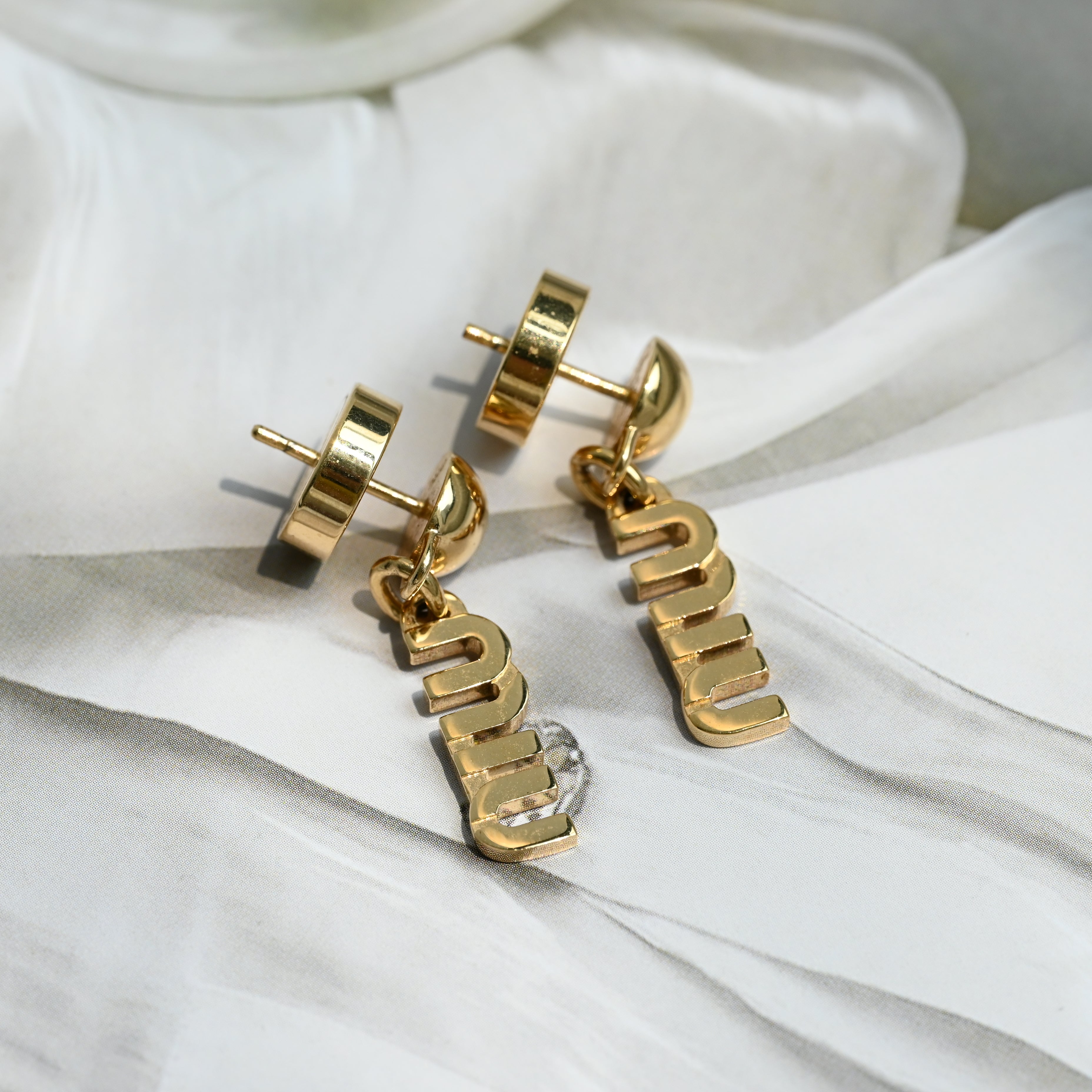 Miu Miu Logo Drop Stud Earrings - Leluxe Vintage Sdn. Bhd.