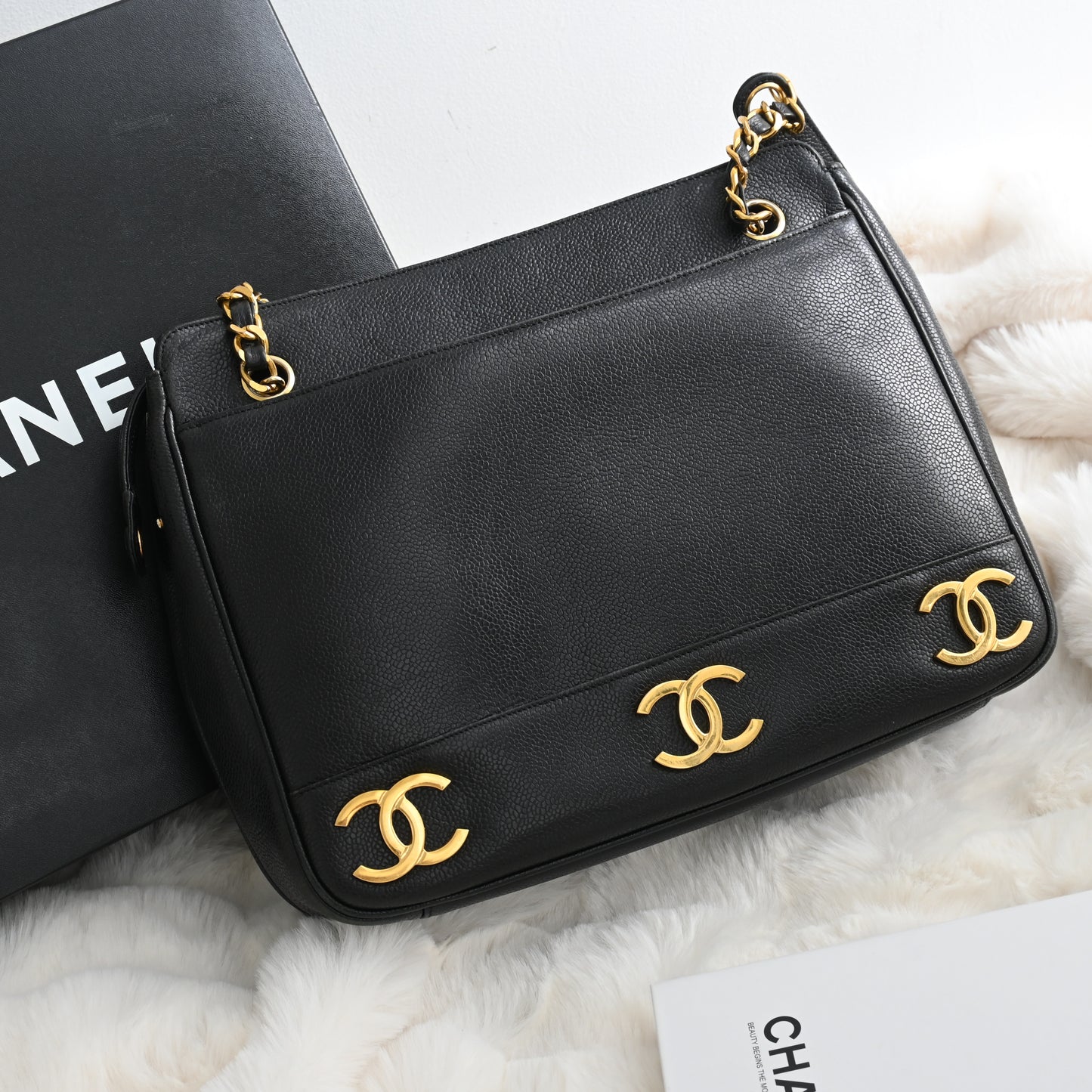 Chanel Triple CC Logo Chain Tote with Gold Ball