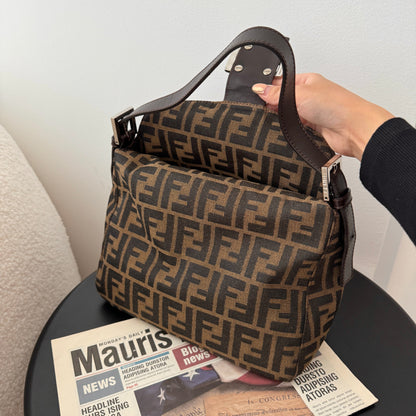 Fendi Zucca Monogram Canvas & Leather Shoulder Bag Brown