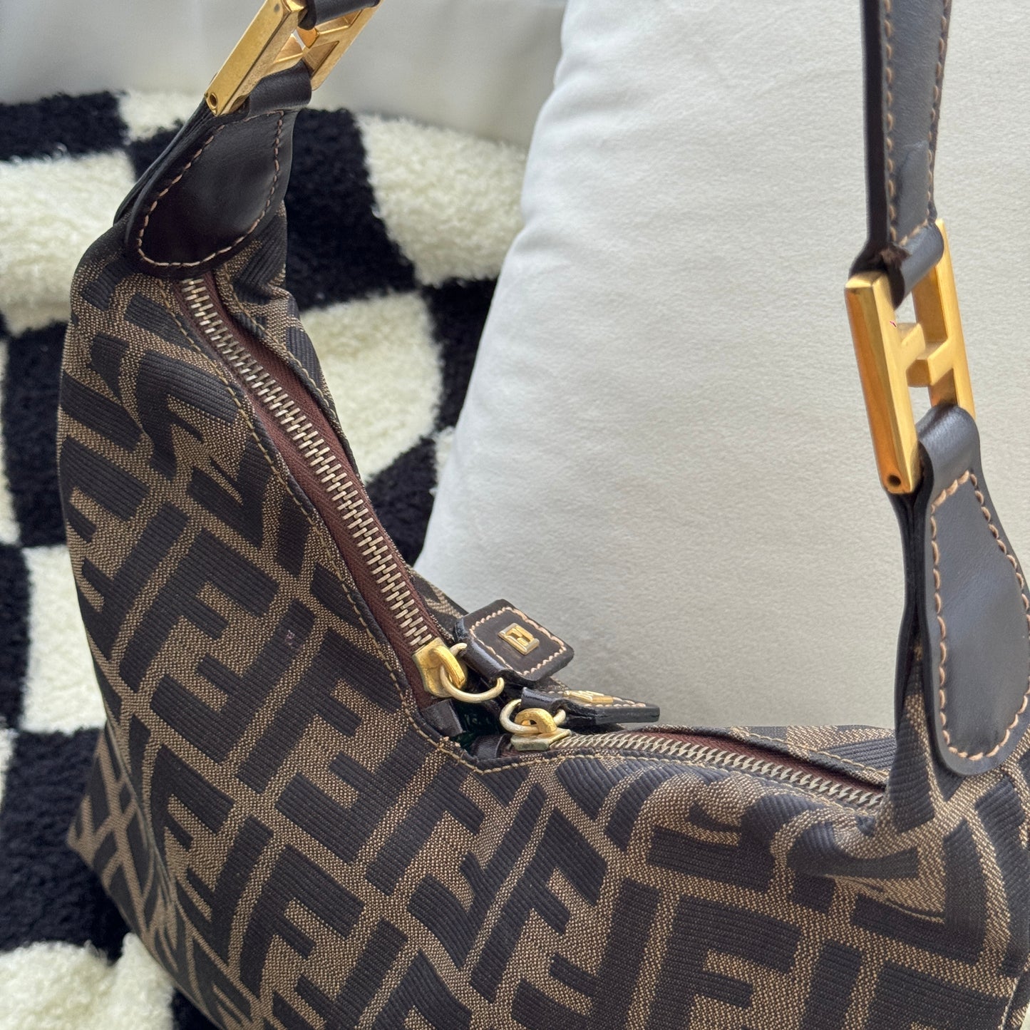 Fendi Zucca Monogram Double Zipper Hobo