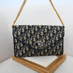 Dior Trotter Navy Monogram Chain Shoulder Envelope Bag
