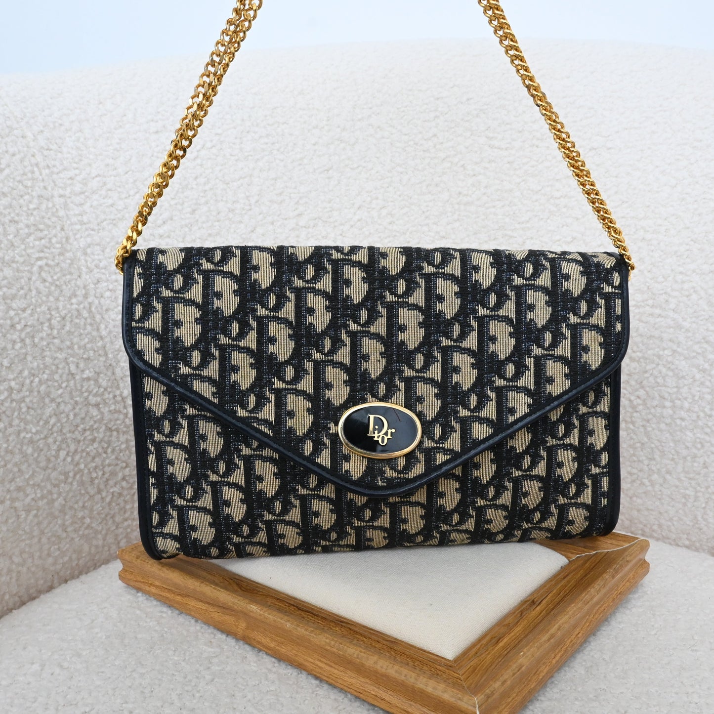 Dior Trotter Navy Monogram Chain Shoulder Envelope Bag