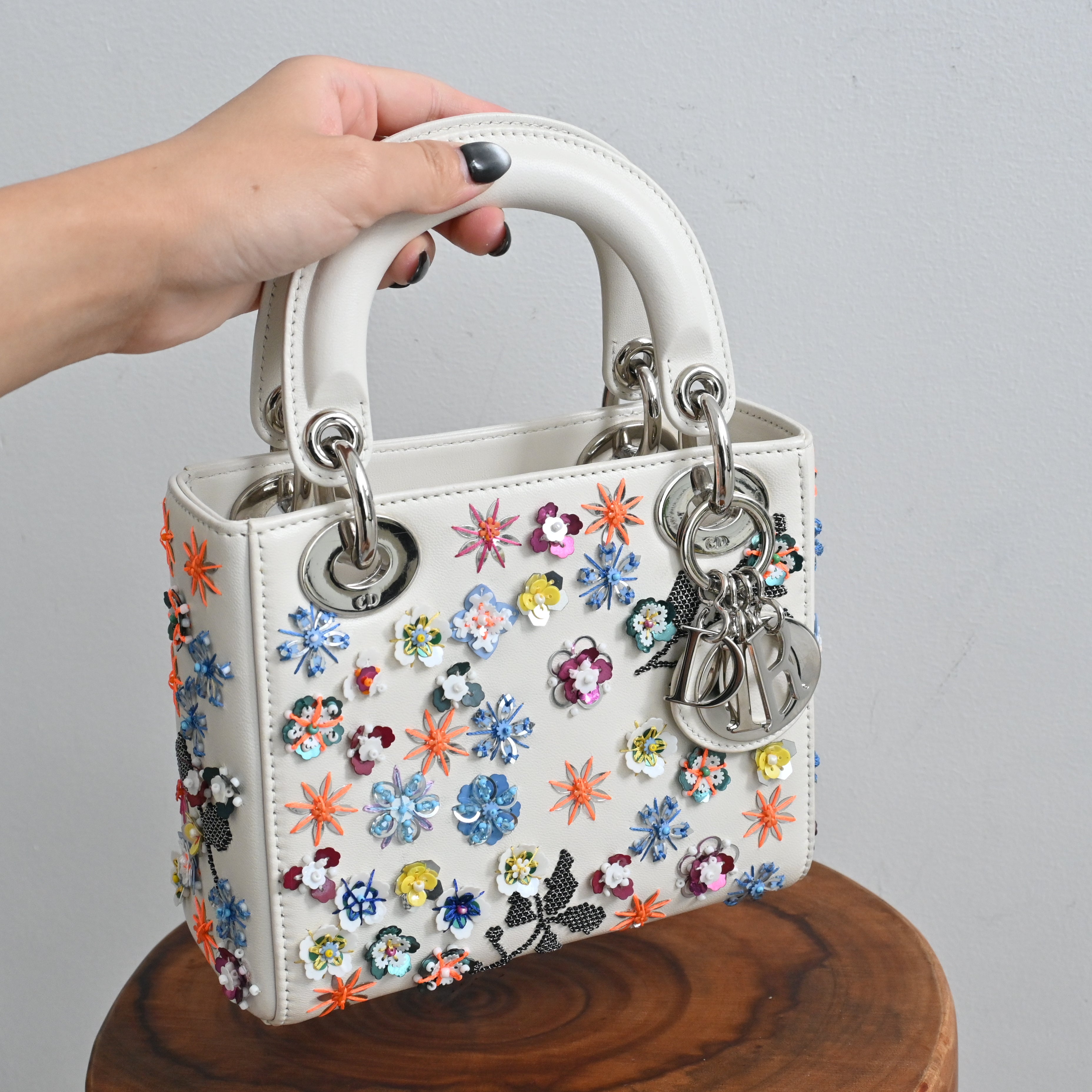 Christian Dior Sequin Floral Embroidered Mini Lady Dior