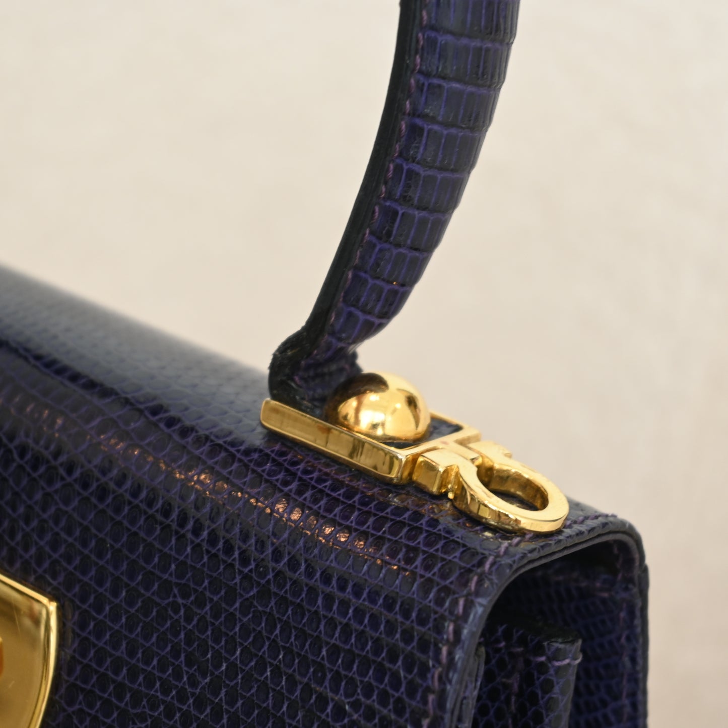 Salvatore Ferragamo Gancini Kelly Small in Purple  Embossed Lizard Leather