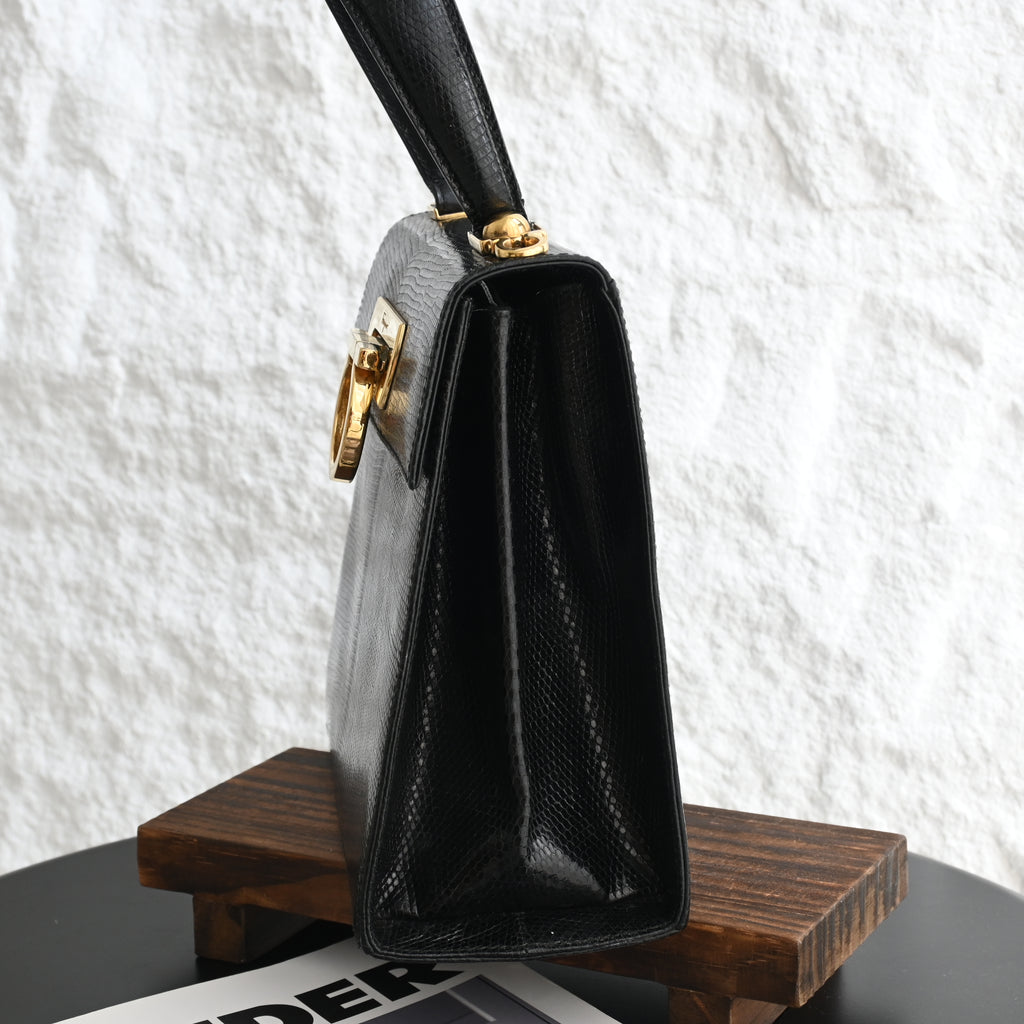 Salvatore Ferragamo Gancini Kelly Small in Embossed Lizard Leather - Leluxe Vintage Sdn. Bhd.