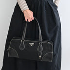 Prada Black Nylon Contrast Stitching Shoulder Bag