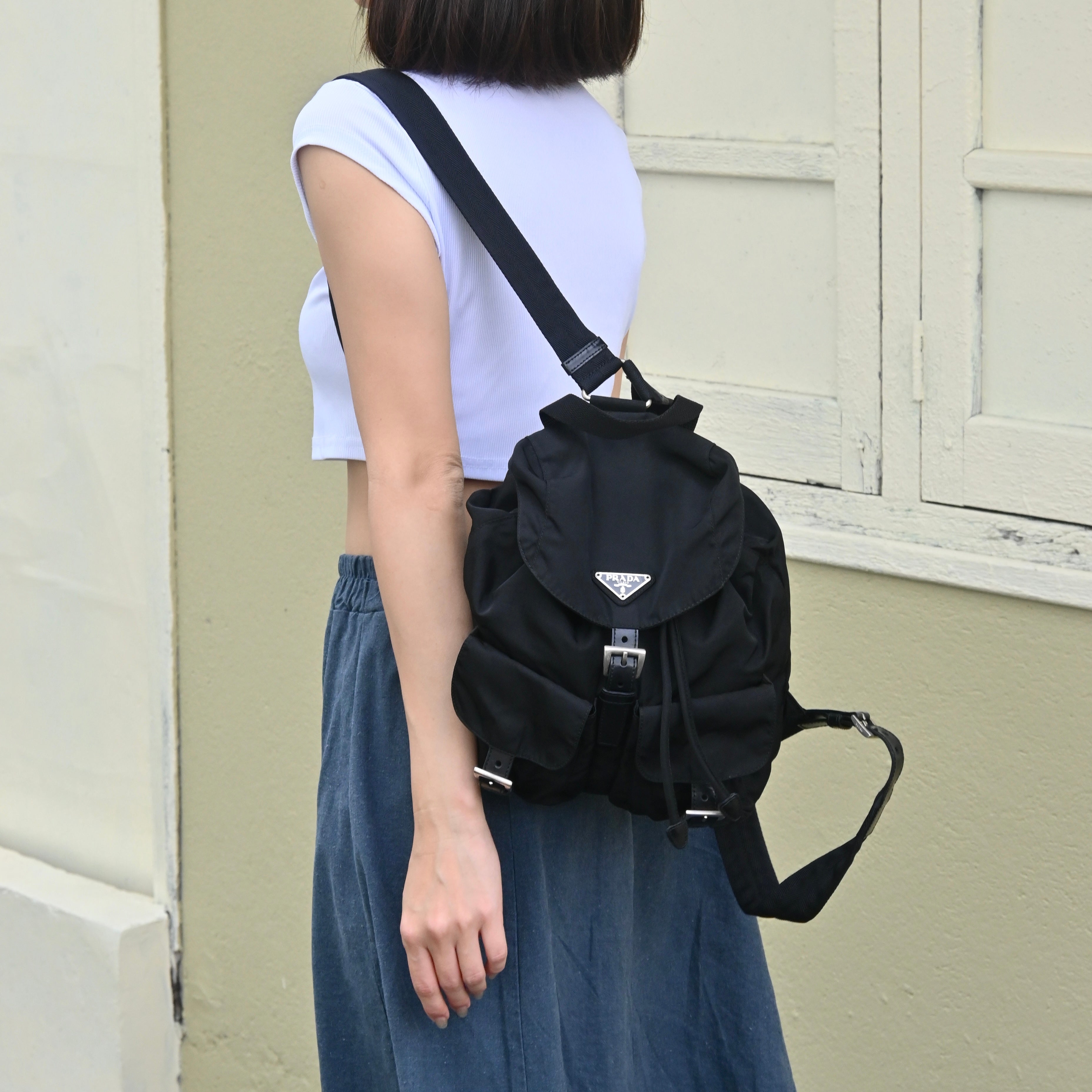 バッグ PRADA LEATHER TESSUTO NYLON BACKPACK Prada Zainetto Unisex Navy Tessuto Nylon Backpack Rucksack Leather