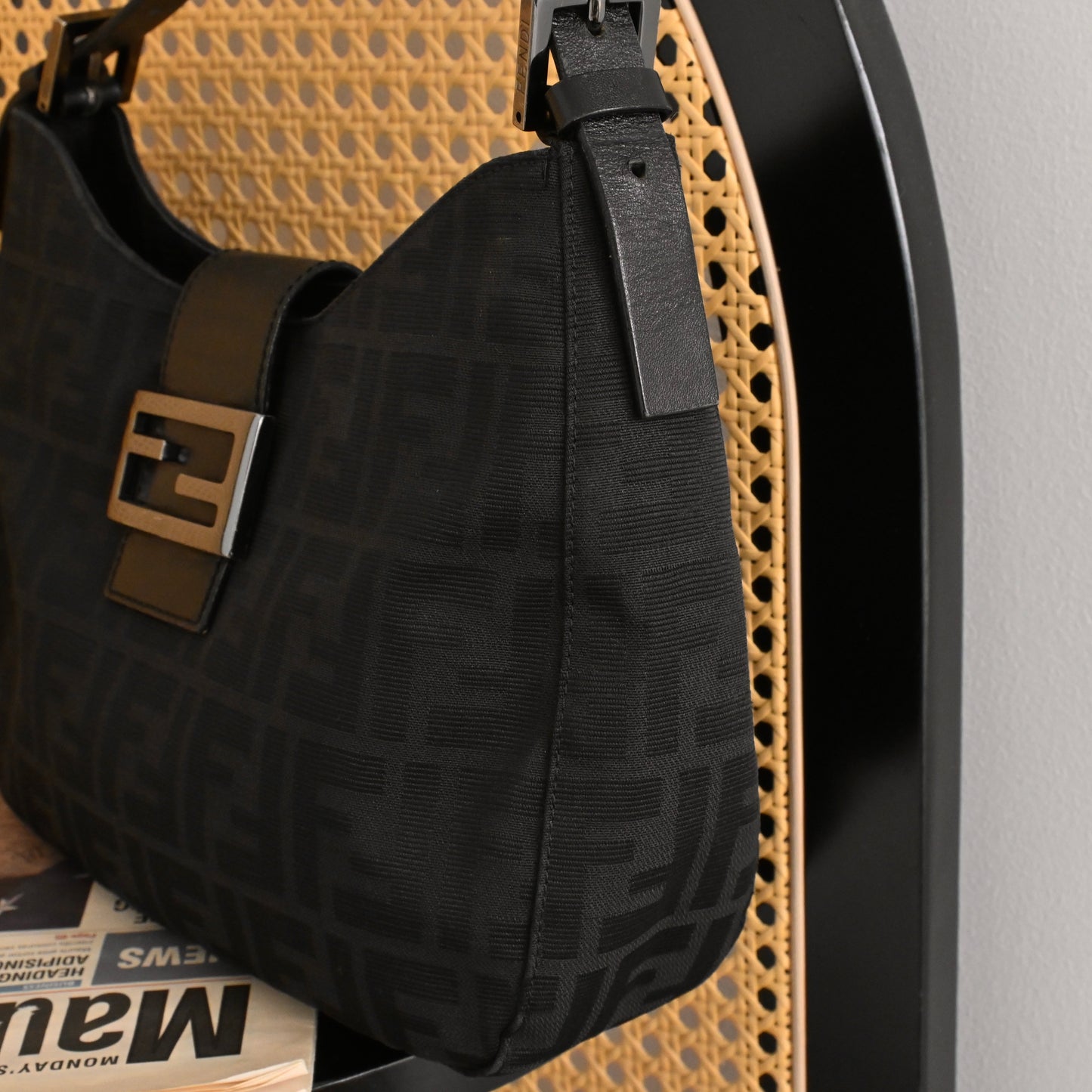 Fendi Zucca Black Canvas Shoulder Bag