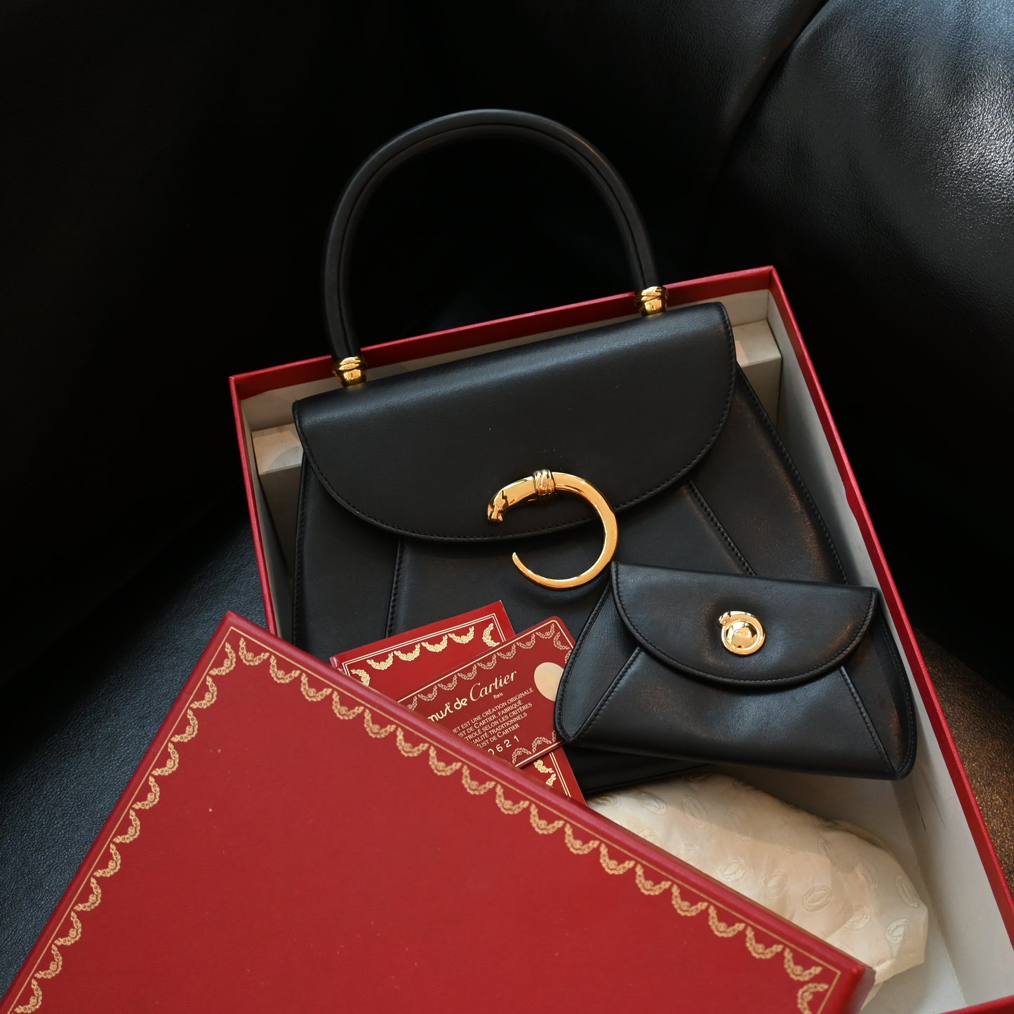 Cartier Panthere Black Leather Handbag