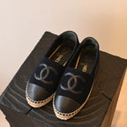 Chanel Black Tweed Leather Flats Espadrilles - Leluxe Vintage Sdn. Bhd.