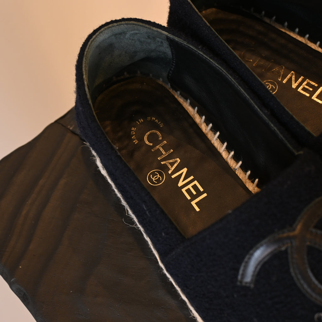 Chanel Black Tweed Leather Flats Espadrilles - Leluxe Vintage Sdn. Bhd.