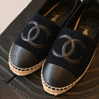 Chanel Black Tweed Leather Flats Espadrilles - Leluxe Vintage Sdn. Bhd.