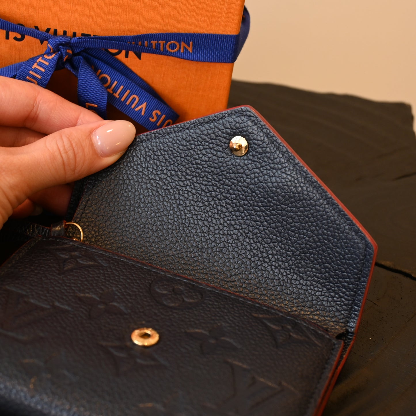 Louis Vuitton Victorine Wallet Navy Embossed Monogram Empreinte
