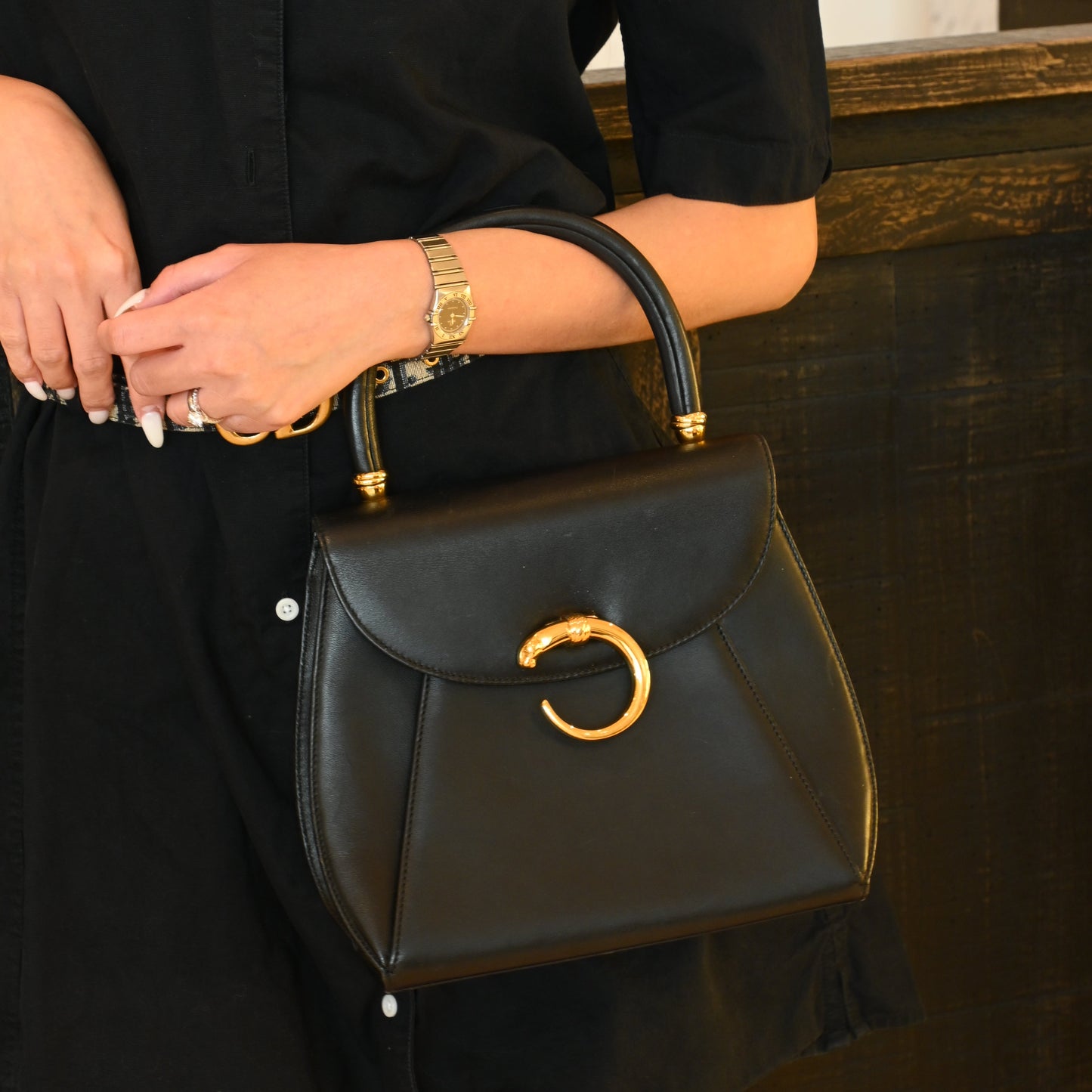 Cartier Panthere Black Leather Handbag