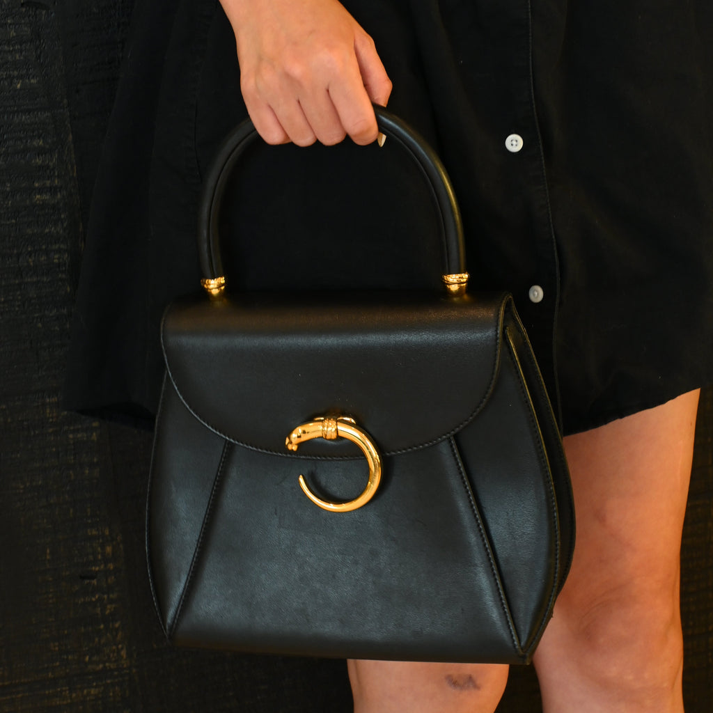 Cartier Panthere Black Leather Handbag - Leluxe Vintage Sdn. Bhd.