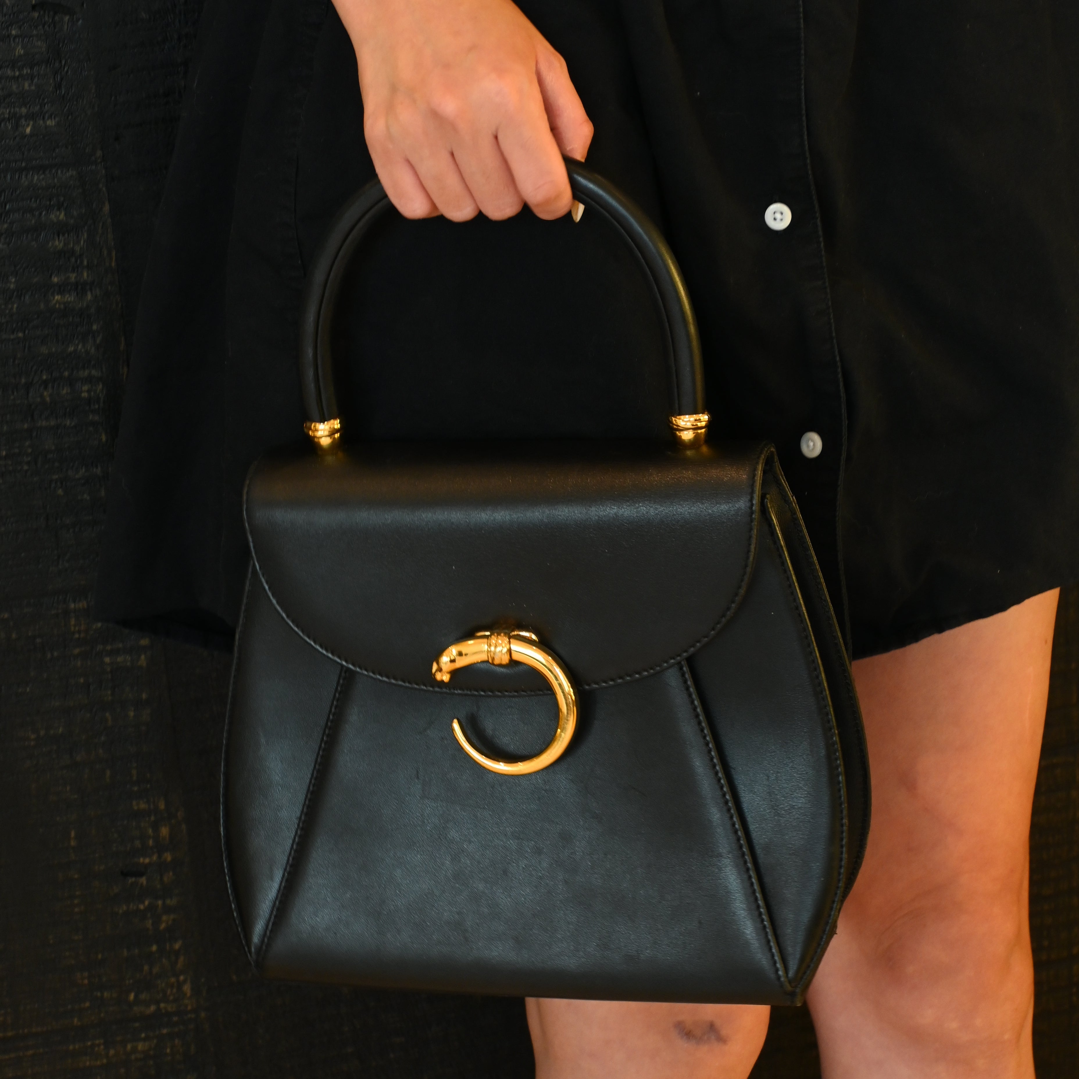 Cartier Panthere Black Leather Handbag - Leluxe Vintage Sdn. Bhd.