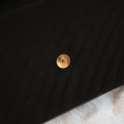 Chanel Bias Stitching Cotton x Lambskin Chain Shoulder Bag Brown