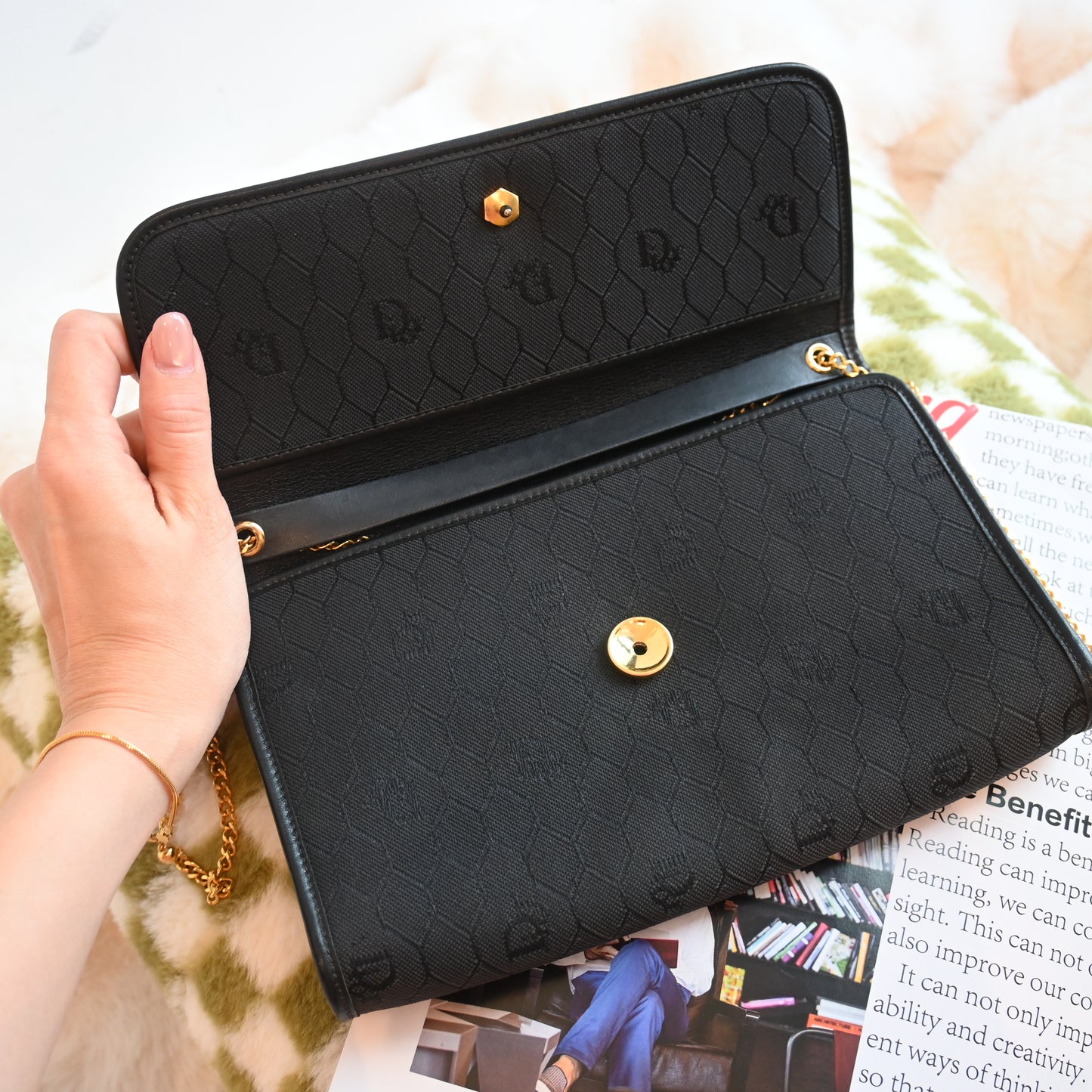 Dior Honeycomb Envelope Chain Crossbody Bag