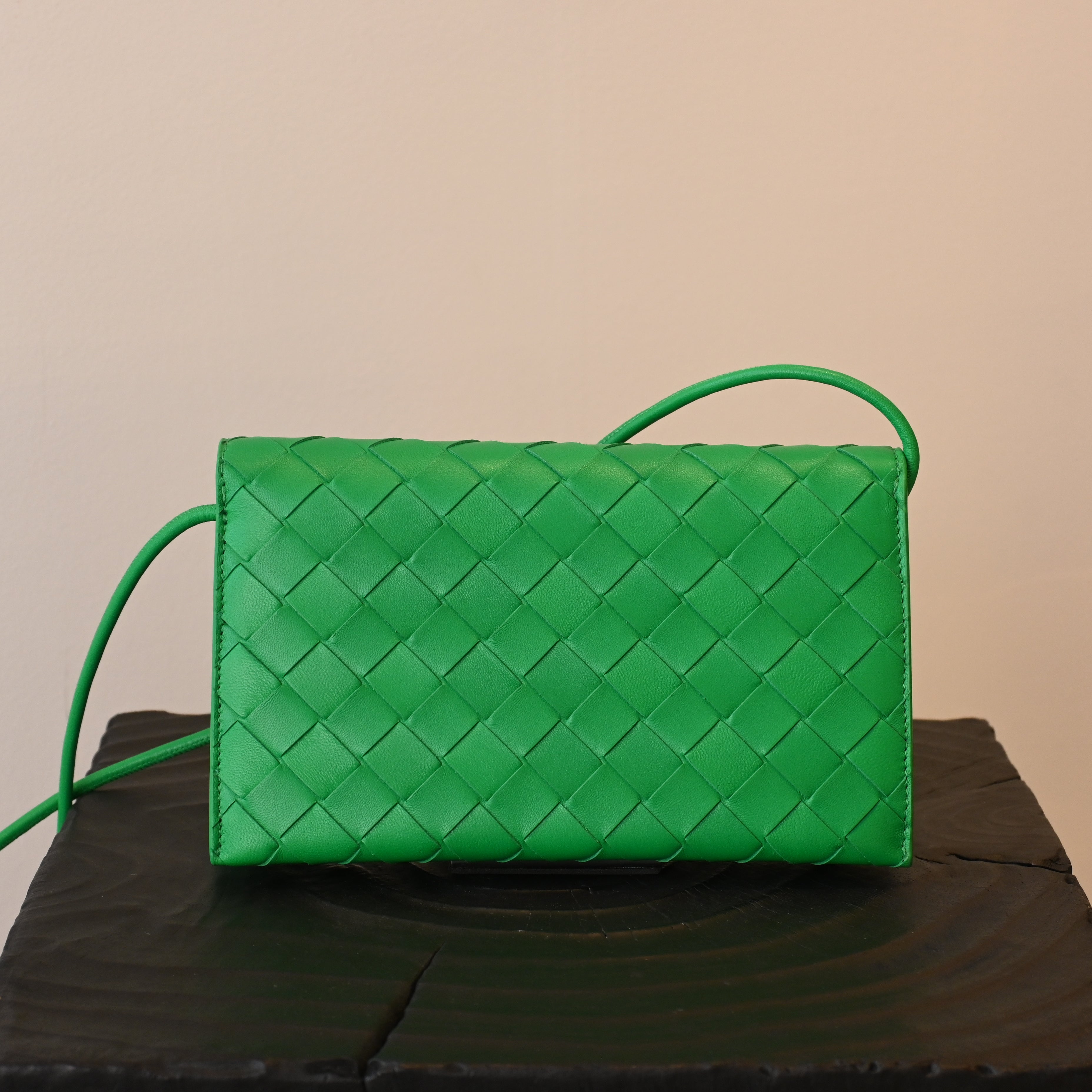 Bottega Veneta Parakeet Intrecciato Woven Nappa Leather Wallet On Strap Bag