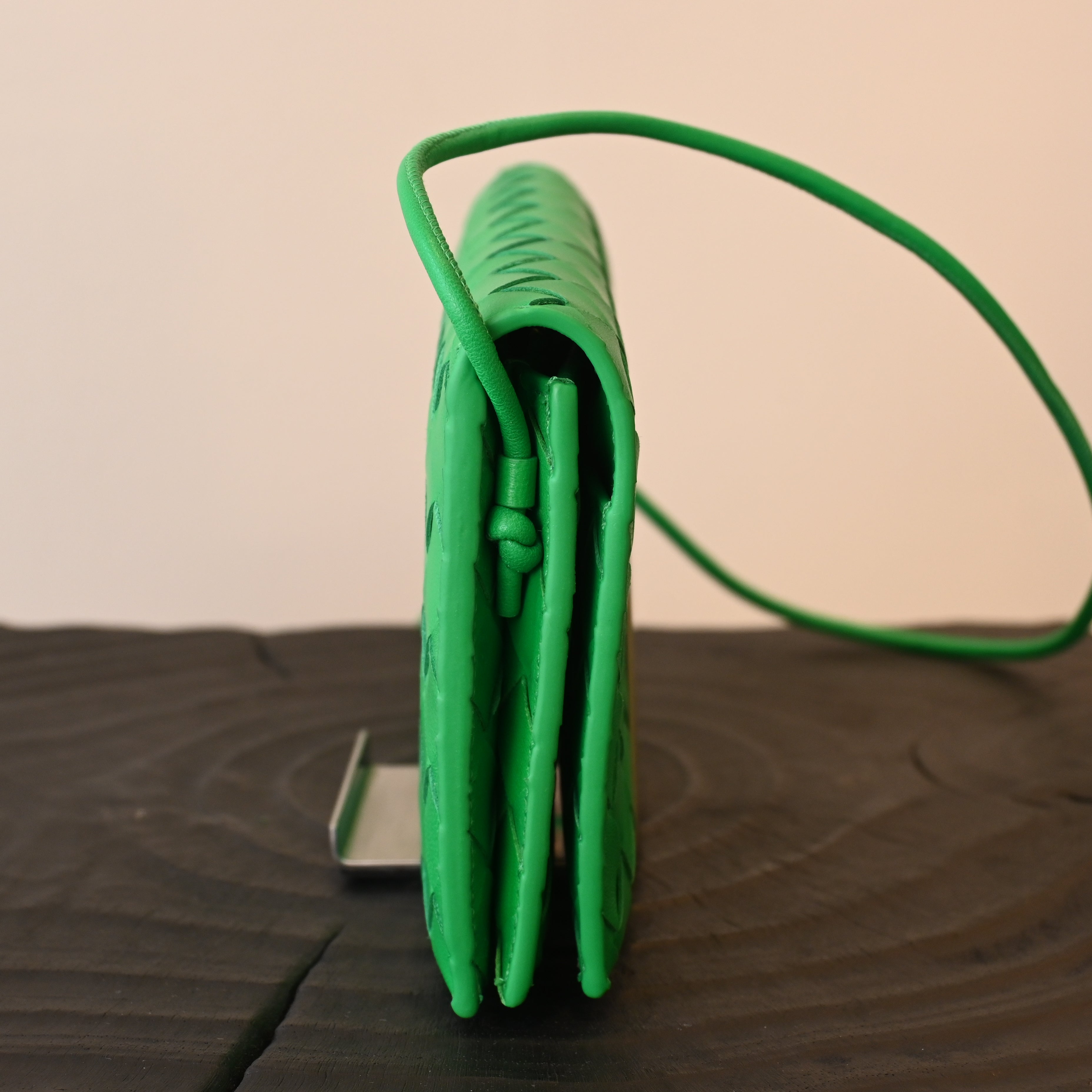 Bottega Veneta Parakeet Intrecciato Woven Nappa Leather Wallet On Strap Bag