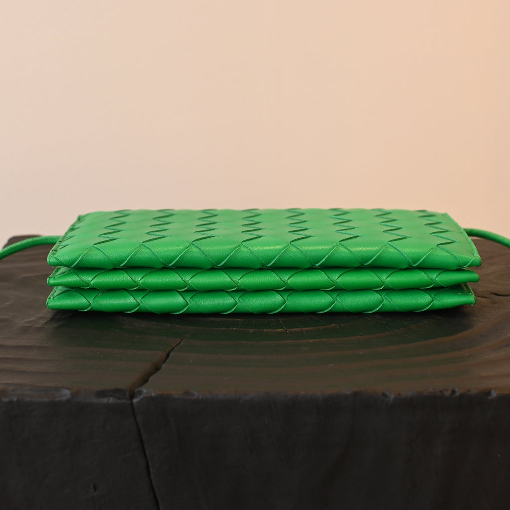 Bottega Veneta Parakeet Intrecciato Woven Nappa Leather Wallet On Strap Bag