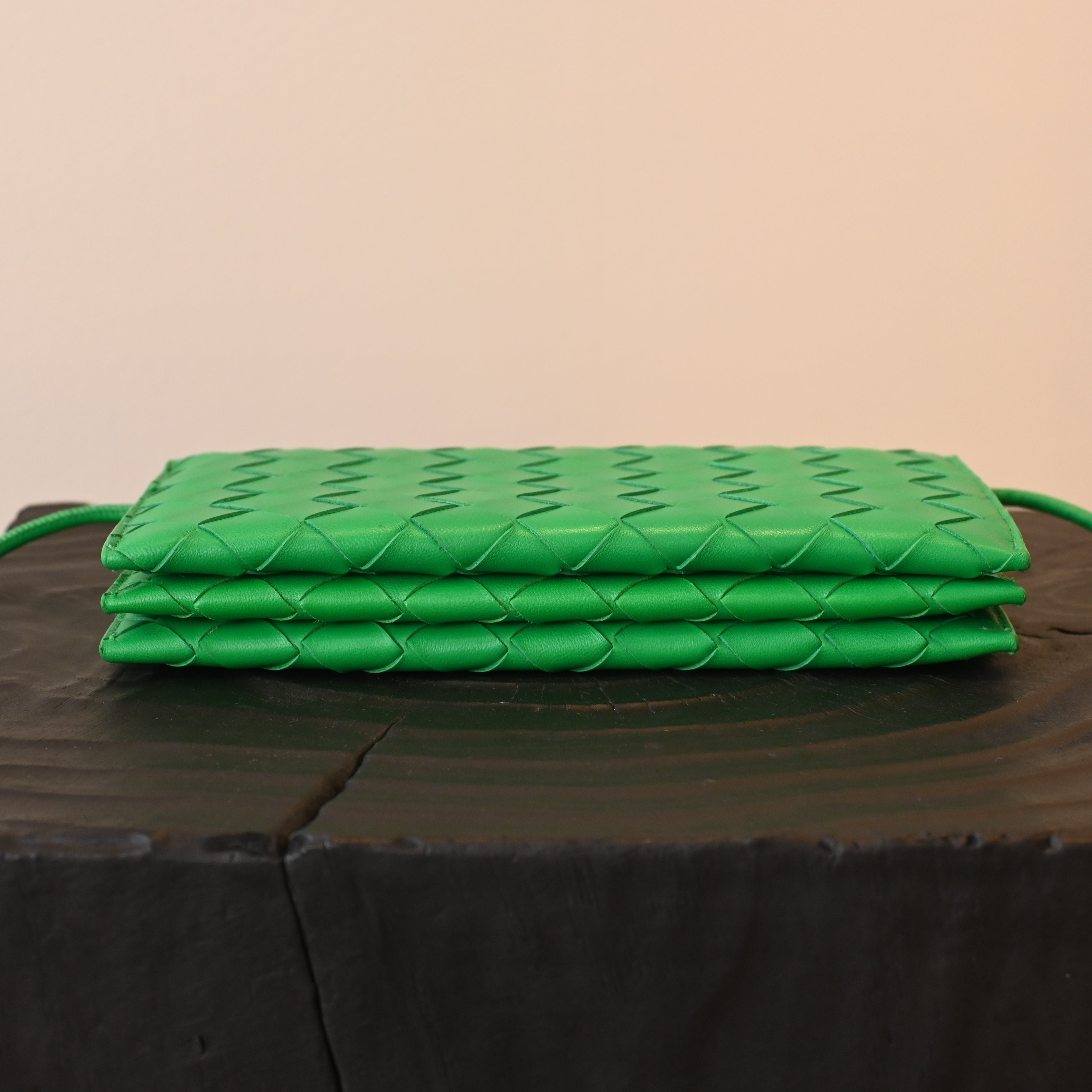 Bottega Veneta Parakeet Intrecciato Woven Nappa Leather Wallet On Strap Bag
