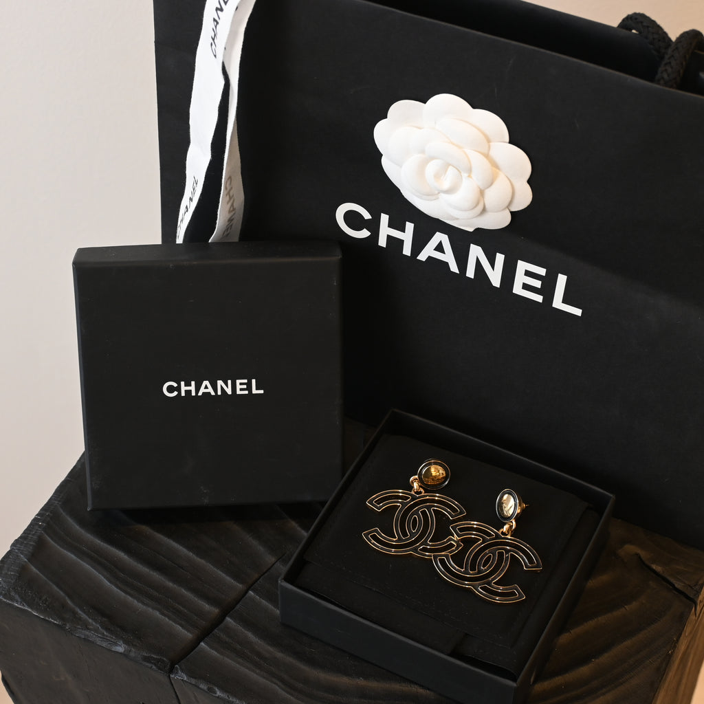 Chanel Black Enamel CC Earrings