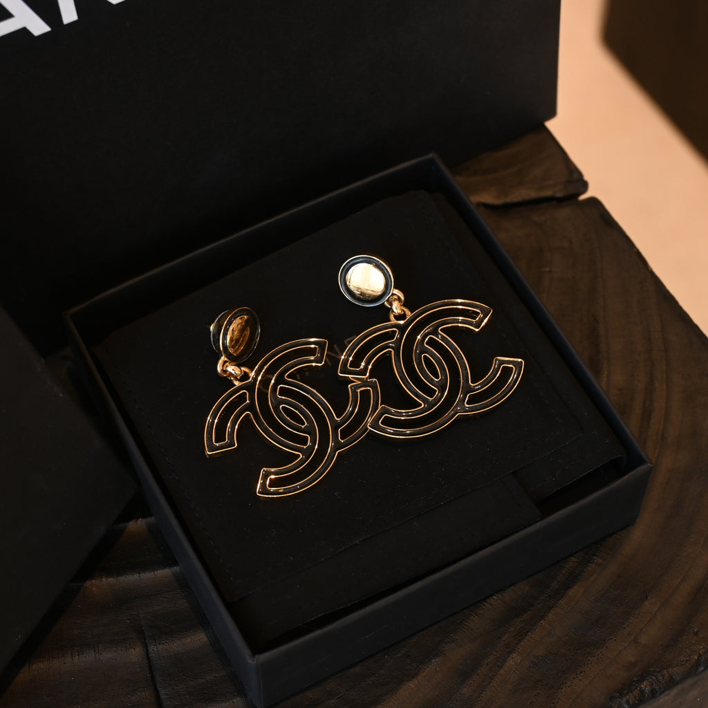Chanel Black Enamel CC Earrings