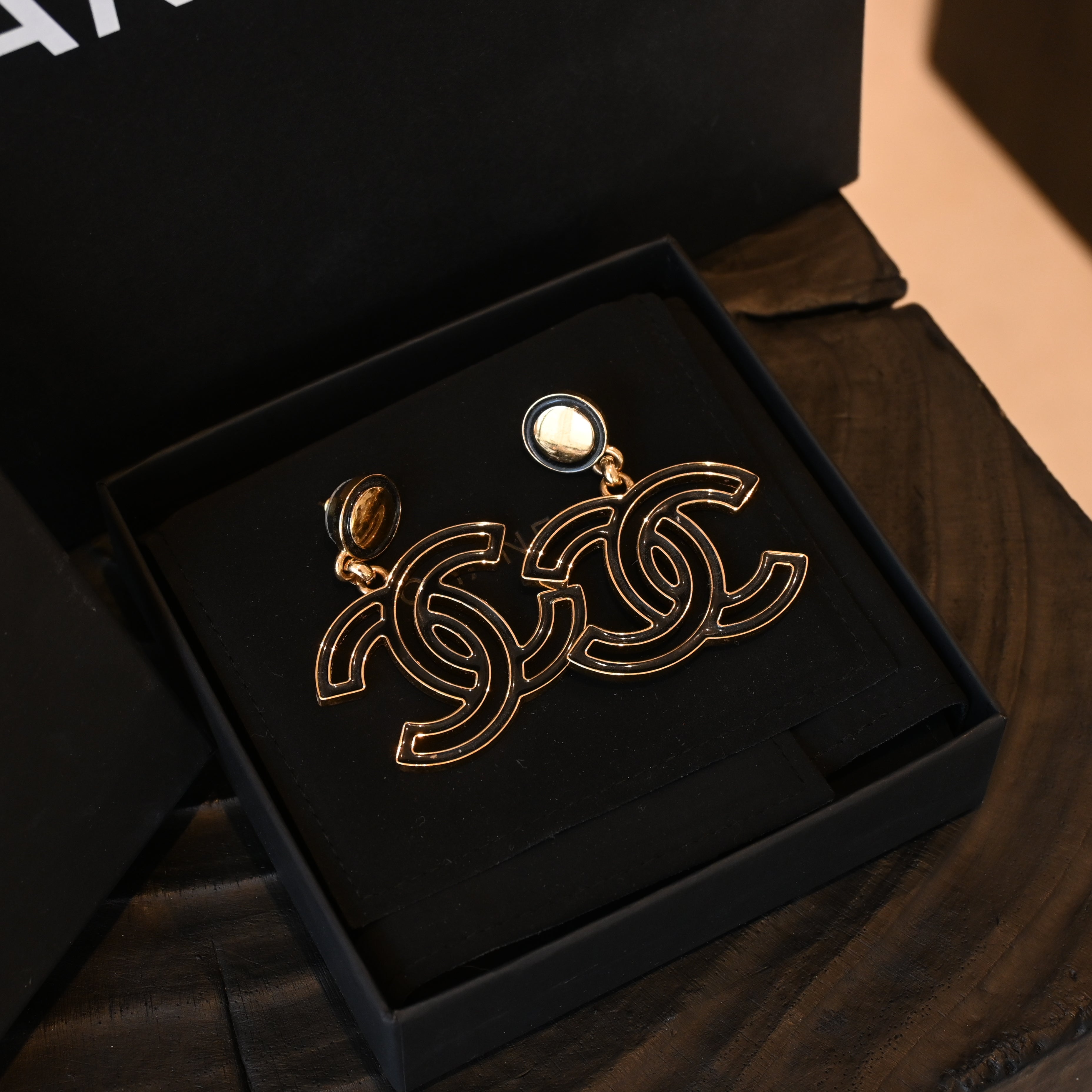 Chanel Black Enamel CC Earrings
