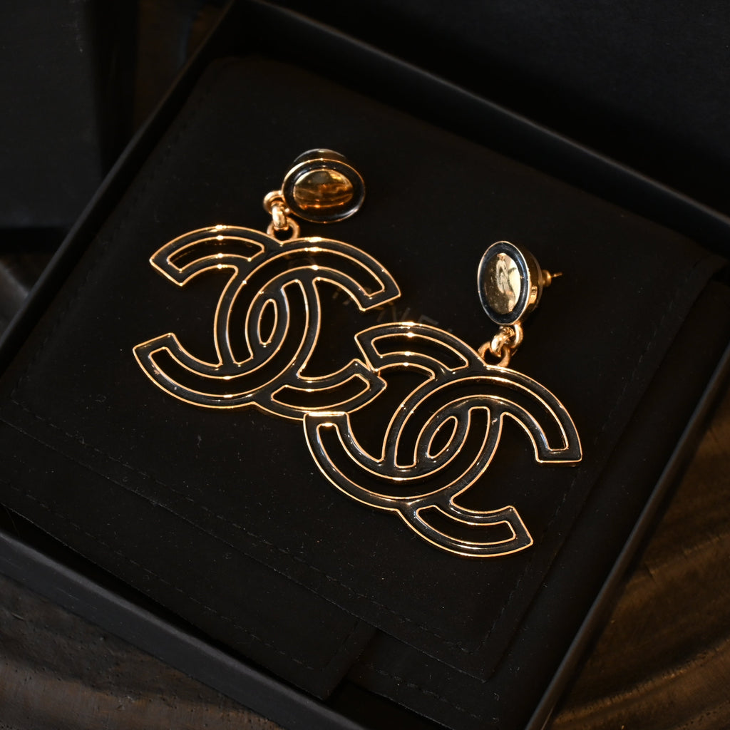 Chanel Black Enamel CC Earrings