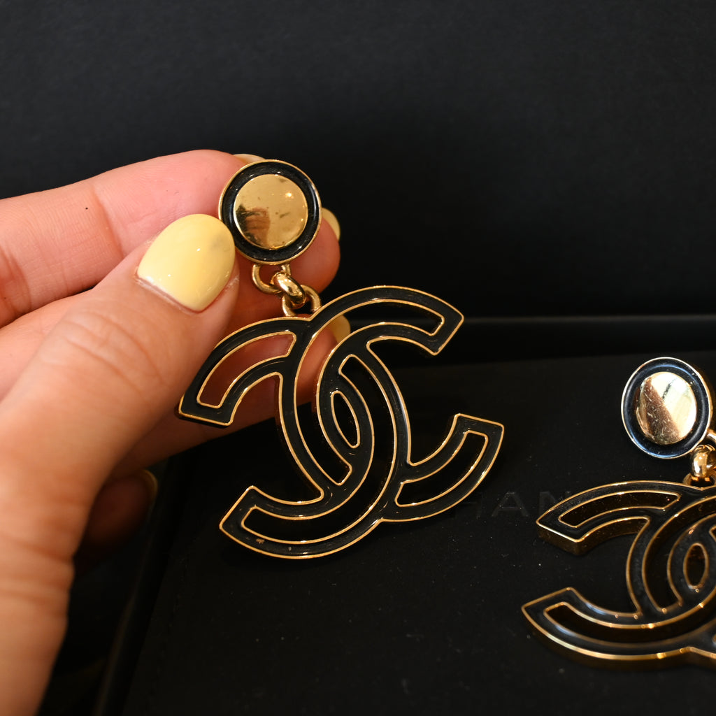Chanel Black Enamel CC Earrings