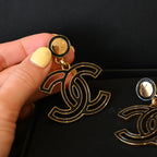 Chanel Black Enamel CC Earrings
