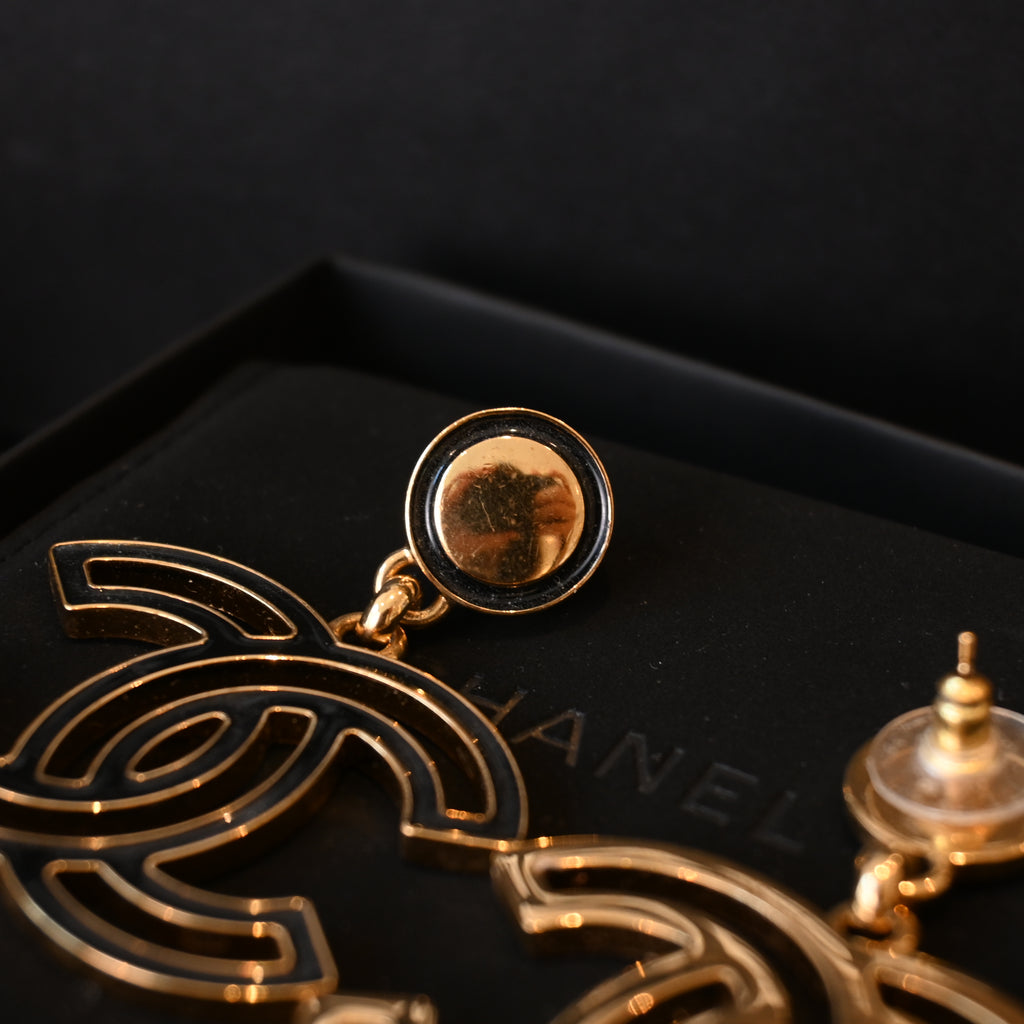 Chanel Black Enamel CC Earrings