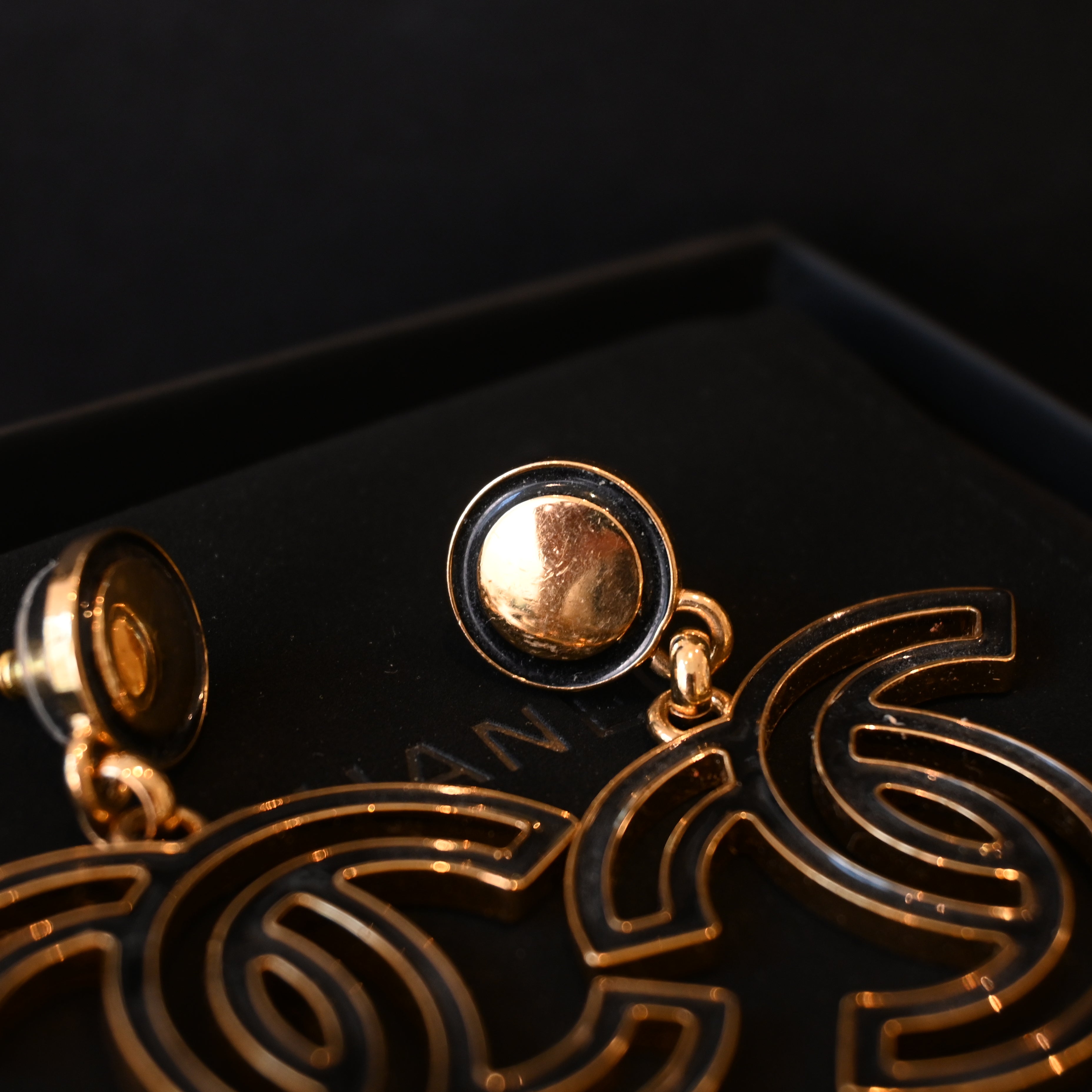 Chanel Black Enamel CC Earrings