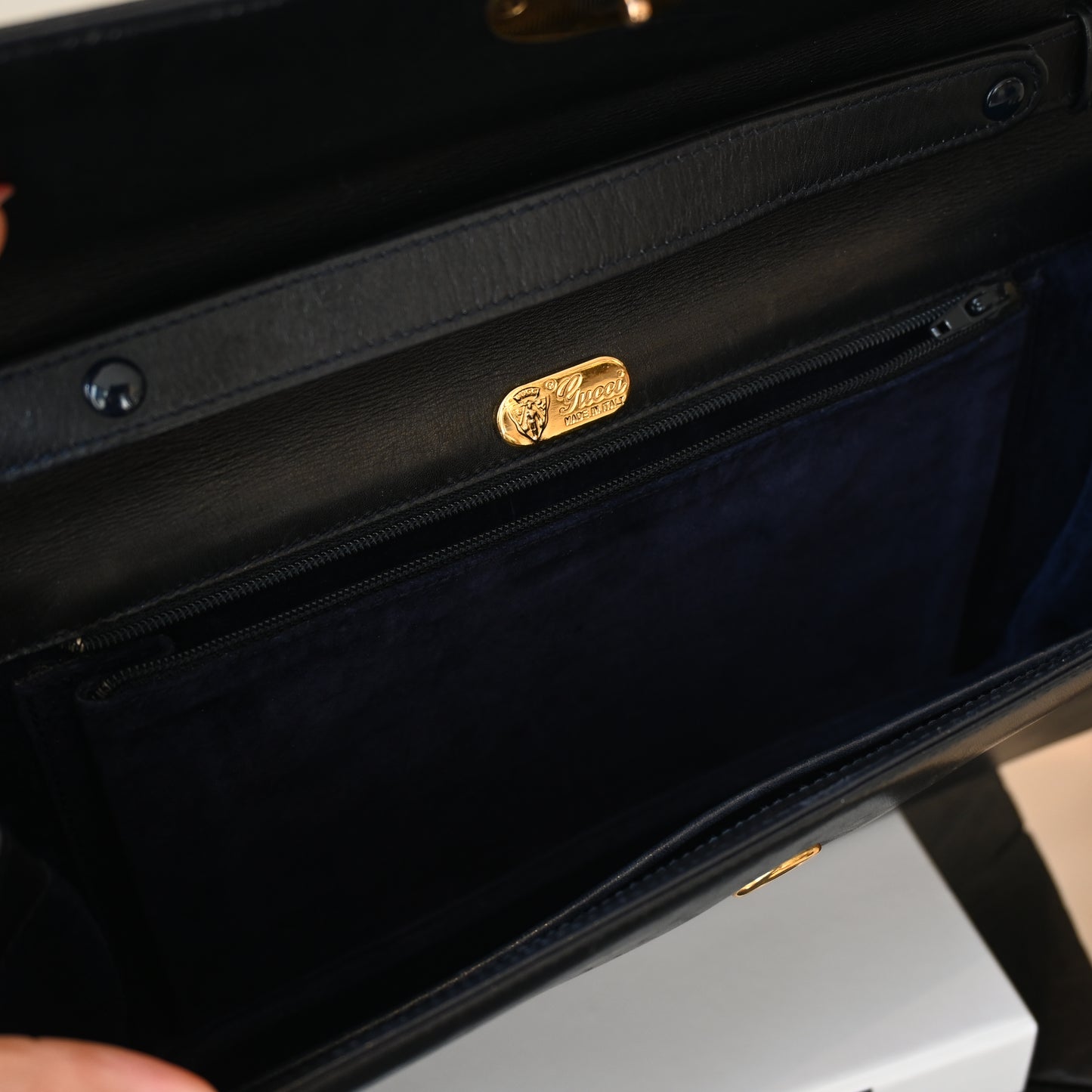 Gucci Turnlock G Navy Leather Bag