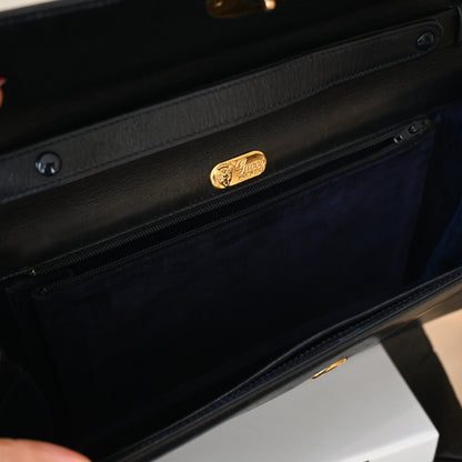 Gucci Turnlock G Navy Leather Bag